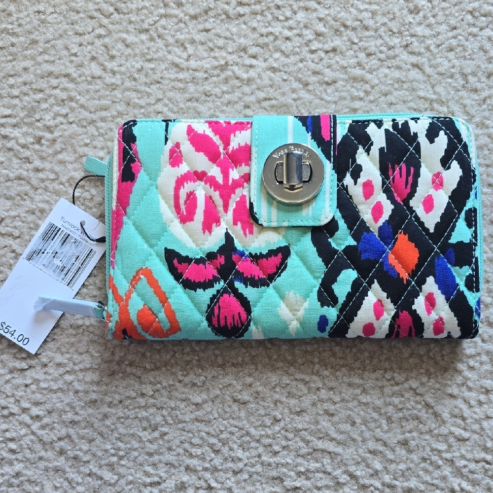 Vera Bradley Aqua Quilted Wallet with Turn Lock